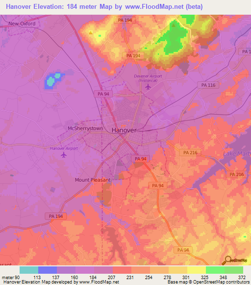 Hanover,US Elevation Map