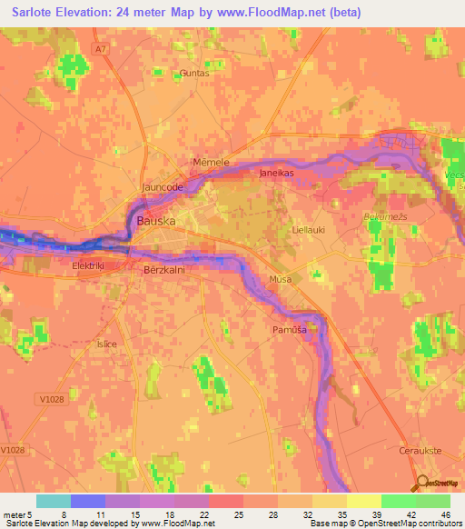 Sarlote,Latvia Elevation Map