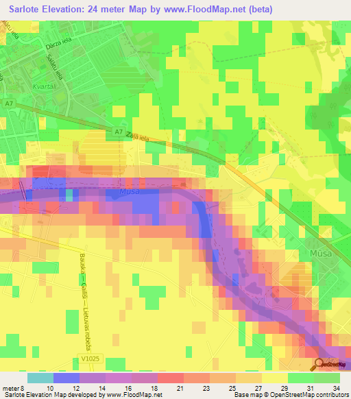 Sarlote,Latvia Elevation Map