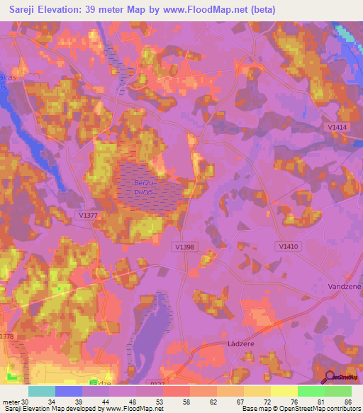 Sareji,Latvia Elevation Map