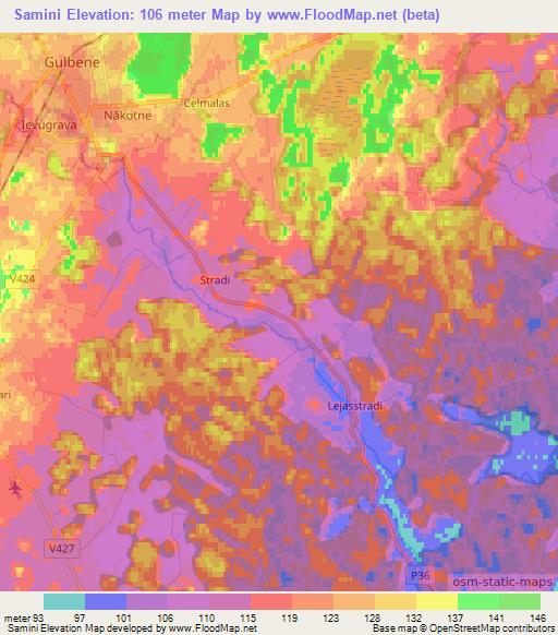 Samini,Latvia Elevation Map