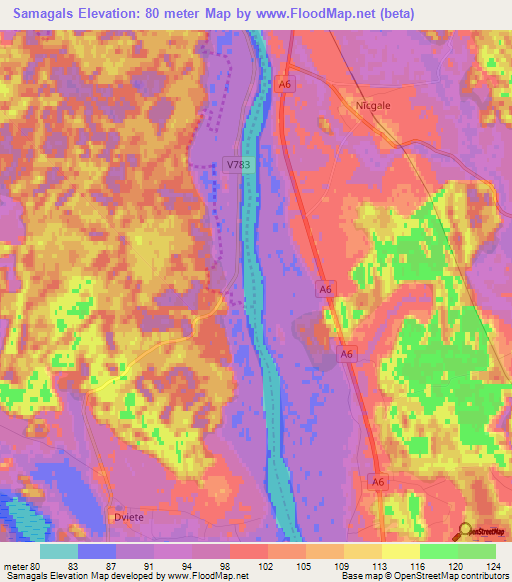 Samagals,Latvia Elevation Map