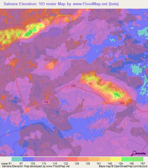 Salnava,Latvia Elevation Map