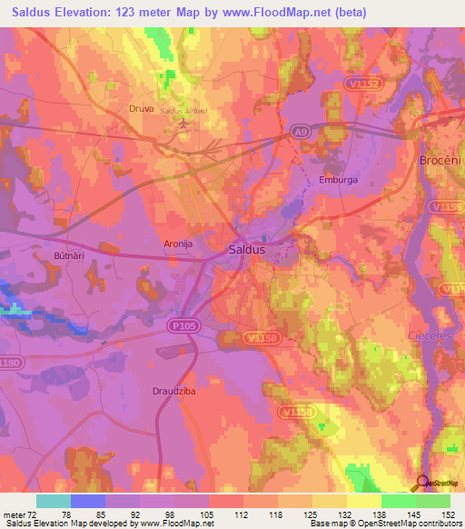 Saldus,Latvia Elevation Map