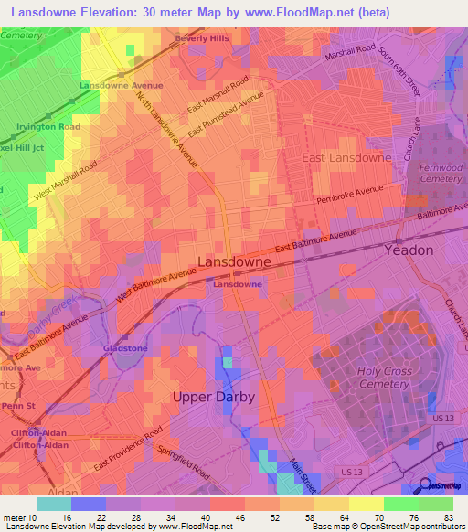 Lansdowne,US Elevation Map