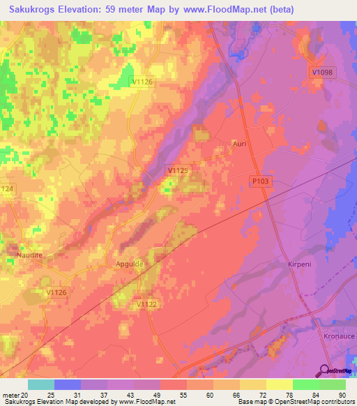 Sakukrogs,Latvia Elevation Map