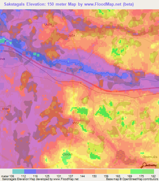 Sakstagals,Latvia Elevation Map