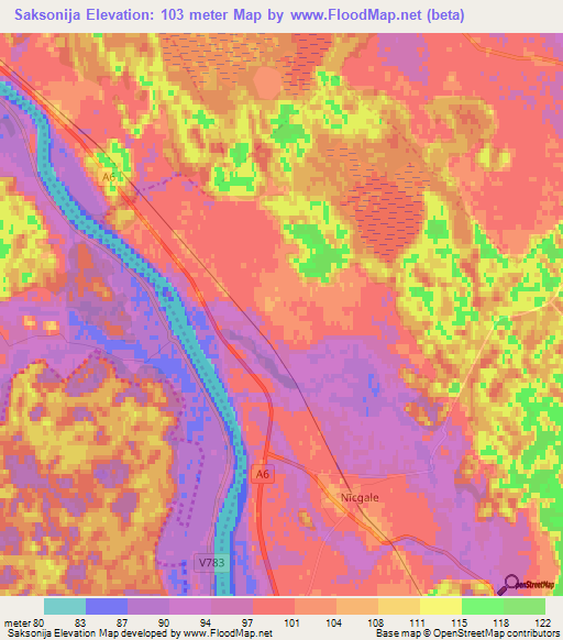 Saksonija,Latvia Elevation Map