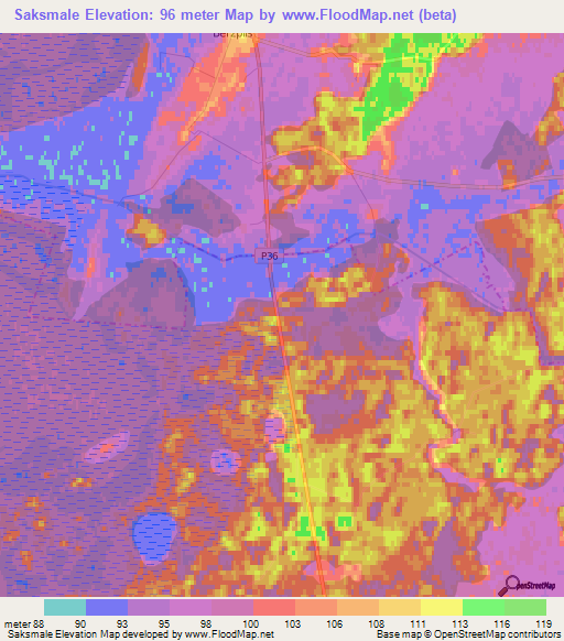 Saksmale,Latvia Elevation Map