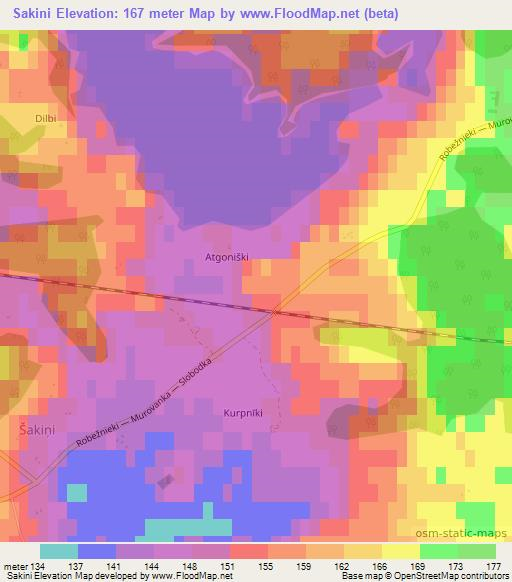 Sakini,Latvia Elevation Map