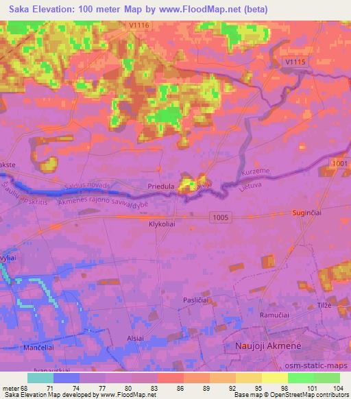 Saka,Latvia Elevation Map