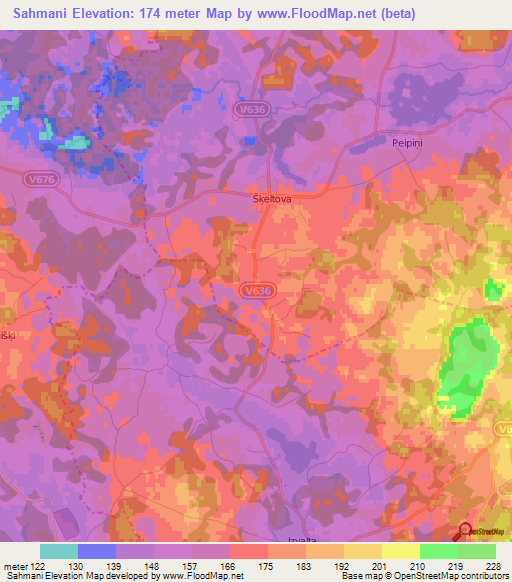 Sahmani,Latvia Elevation Map