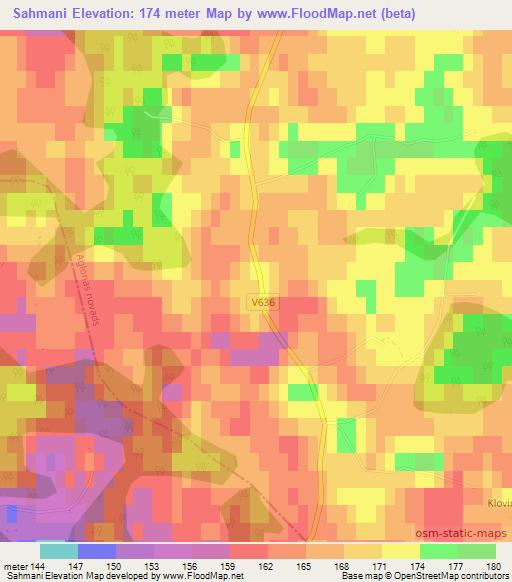 Sahmani,Latvia Elevation Map