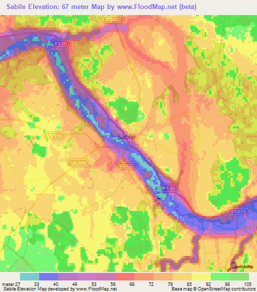 Sabile,Latvia Elevation Map