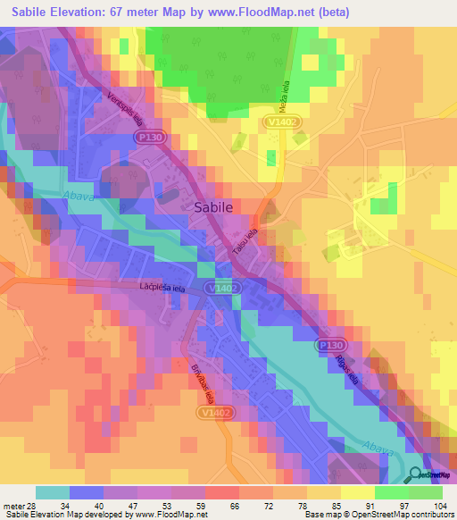 Sabile,Latvia Elevation Map