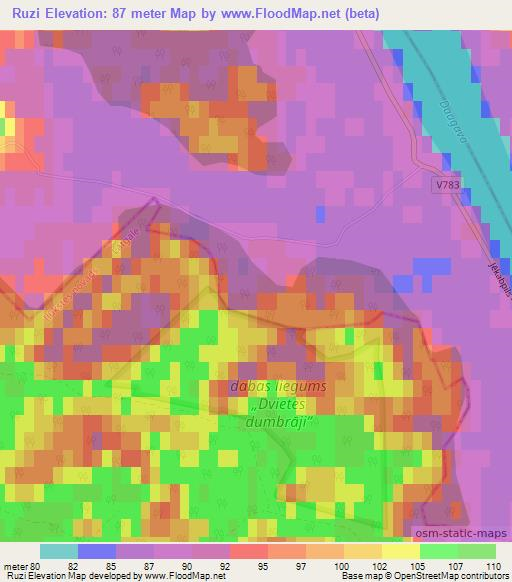 Ruzi,Latvia Elevation Map