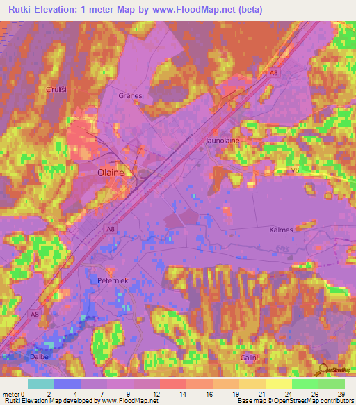 Rutki,Latvia Elevation Map