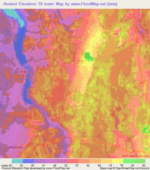 Rustuzi,Latvia Elevation Map