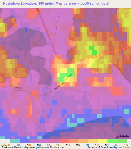 Ruskulova,Latvia Elevation Map