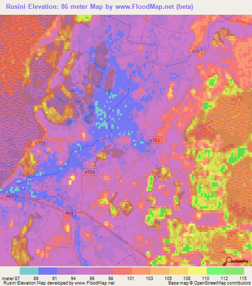 Rusini,Latvia Elevation Map