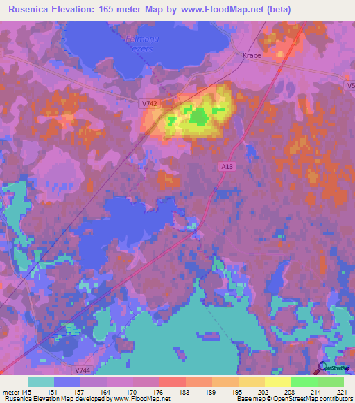 Rusenica,Latvia Elevation Map