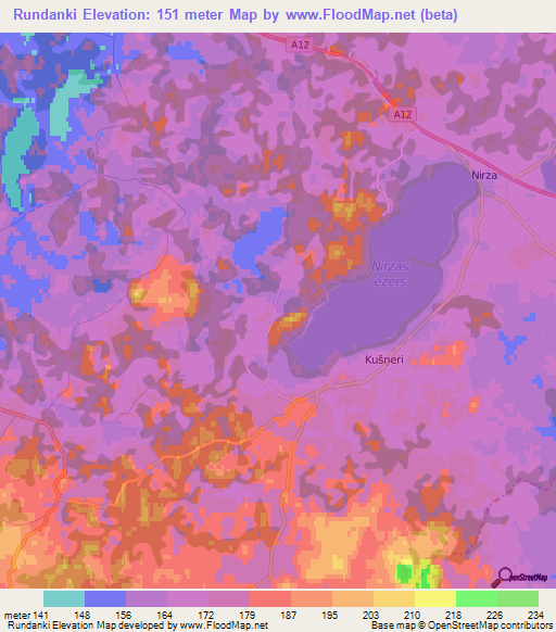 Rundanki,Latvia Elevation Map