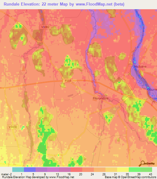 Rundale,Latvia Elevation Map