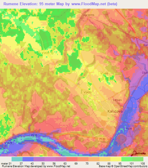 Rumene,Latvia Elevation Map