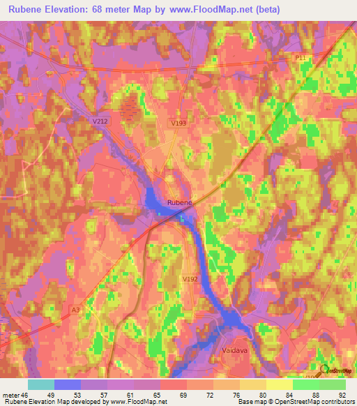 Rubene,Latvia Elevation Map