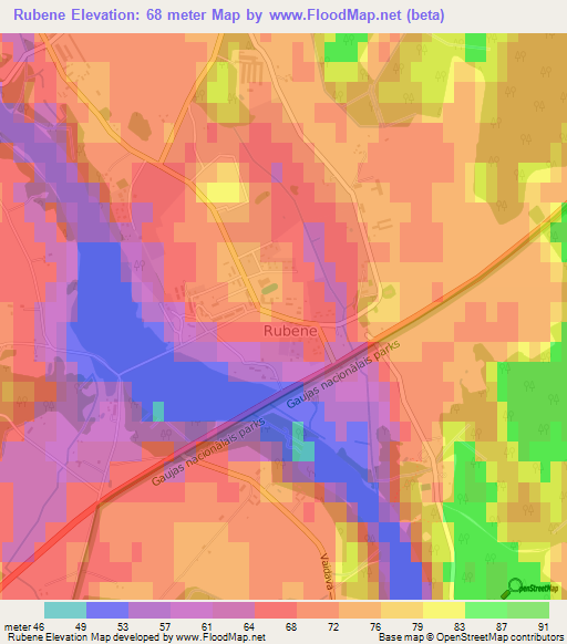 Rubene,Latvia Elevation Map