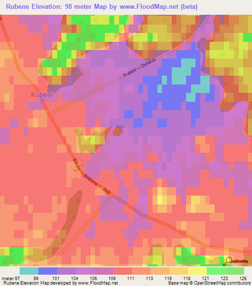 Rubene,Latvia Elevation Map