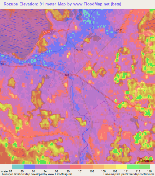 Rozupe,Latvia Elevation Map