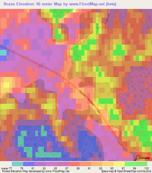 Rozes,Latvia Elevation Map