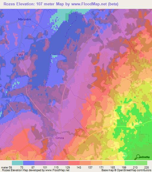 Rozes,Latvia Elevation Map