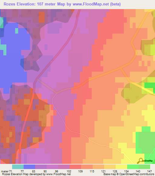 Rozes,Latvia Elevation Map