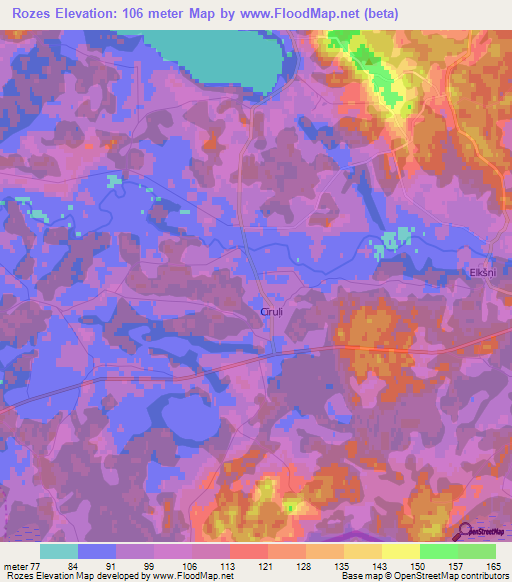 Rozes,Latvia Elevation Map