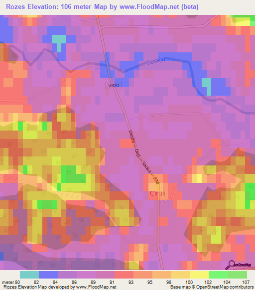 Rozes,Latvia Elevation Map