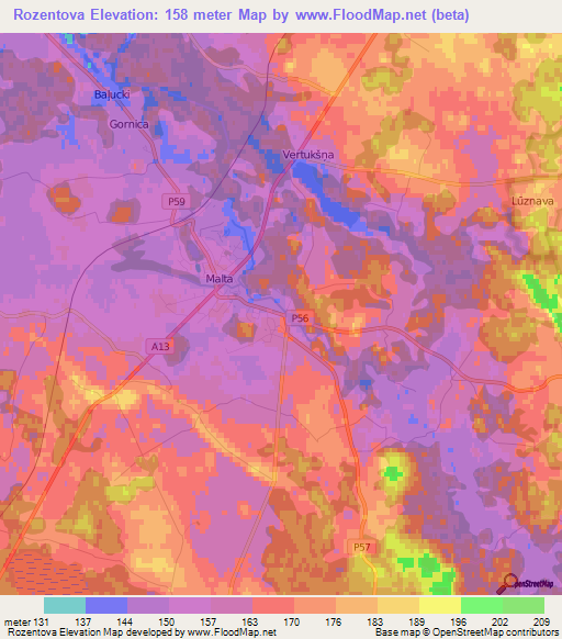 Rozentova,Latvia Elevation Map