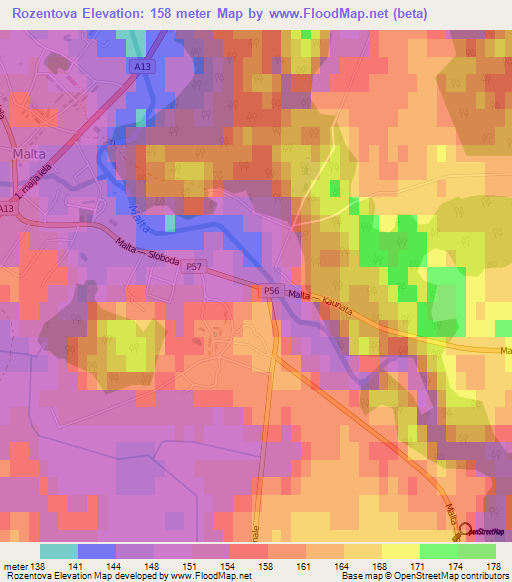 Rozentova,Latvia Elevation Map