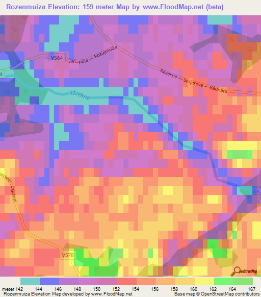 Rozenmuiza,Latvia Elevation Map