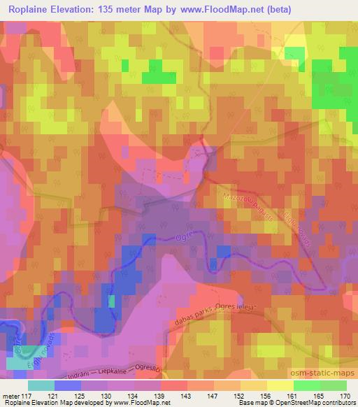 Roplaine,Latvia Elevation Map