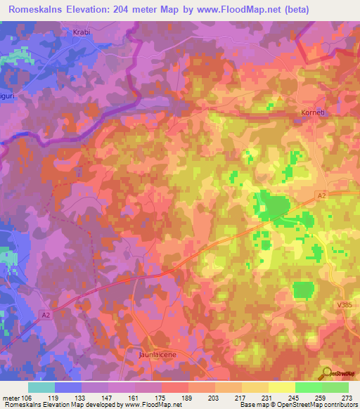 Romeskalns,Latvia Elevation Map