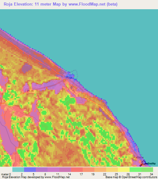 Roja,Latvia Elevation Map