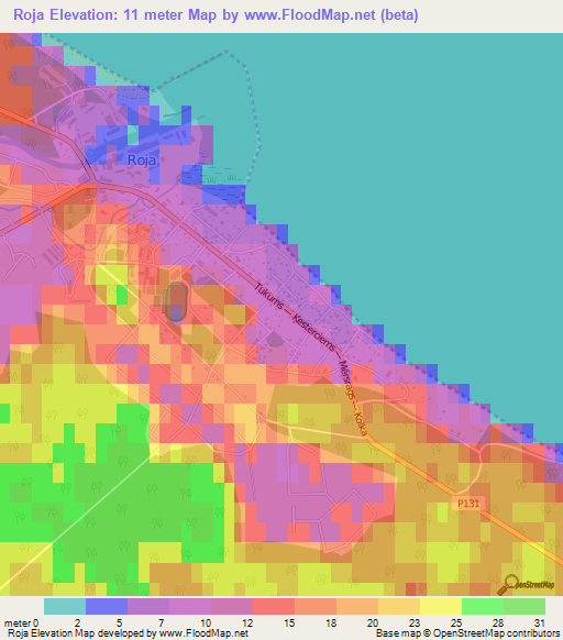 Roja,Latvia Elevation Map