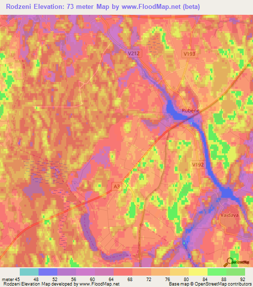 Rodzeni,Latvia Elevation Map