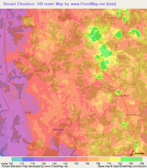 Rocani,Latvia Elevation Map