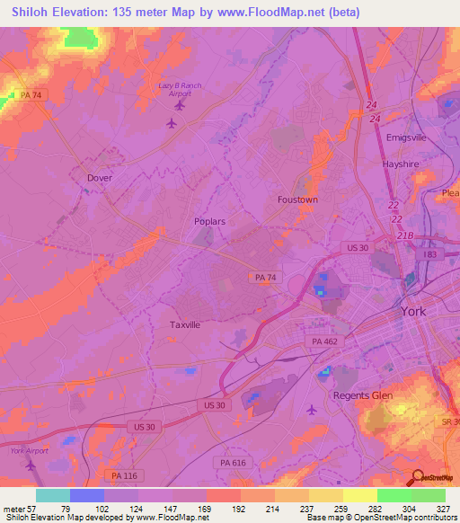 Shiloh,US Elevation Map