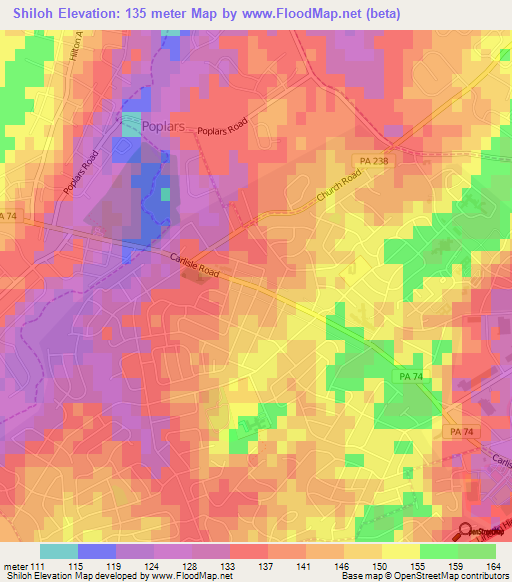 Shiloh,US Elevation Map