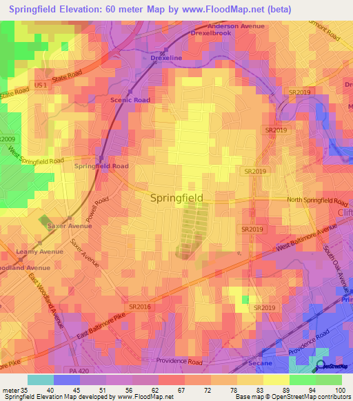 Springfield,US Elevation Map