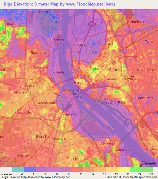 Riga,Latvia Elevation Map